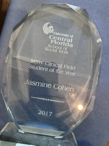 One of the many honors Jasmine earned during her academic career.