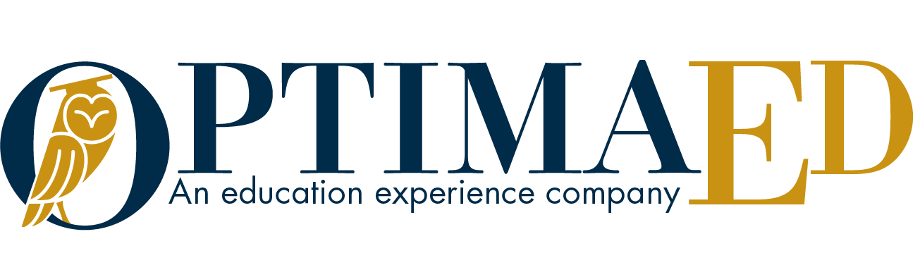 A logo image for Optima Ed. It includes their subtitle "An education experience company".